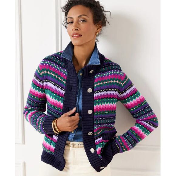 Talbots Plus 2X Fair Isle Cardigan Sweater Classy Cotton Preppy Nordic - Picture 1 of 9